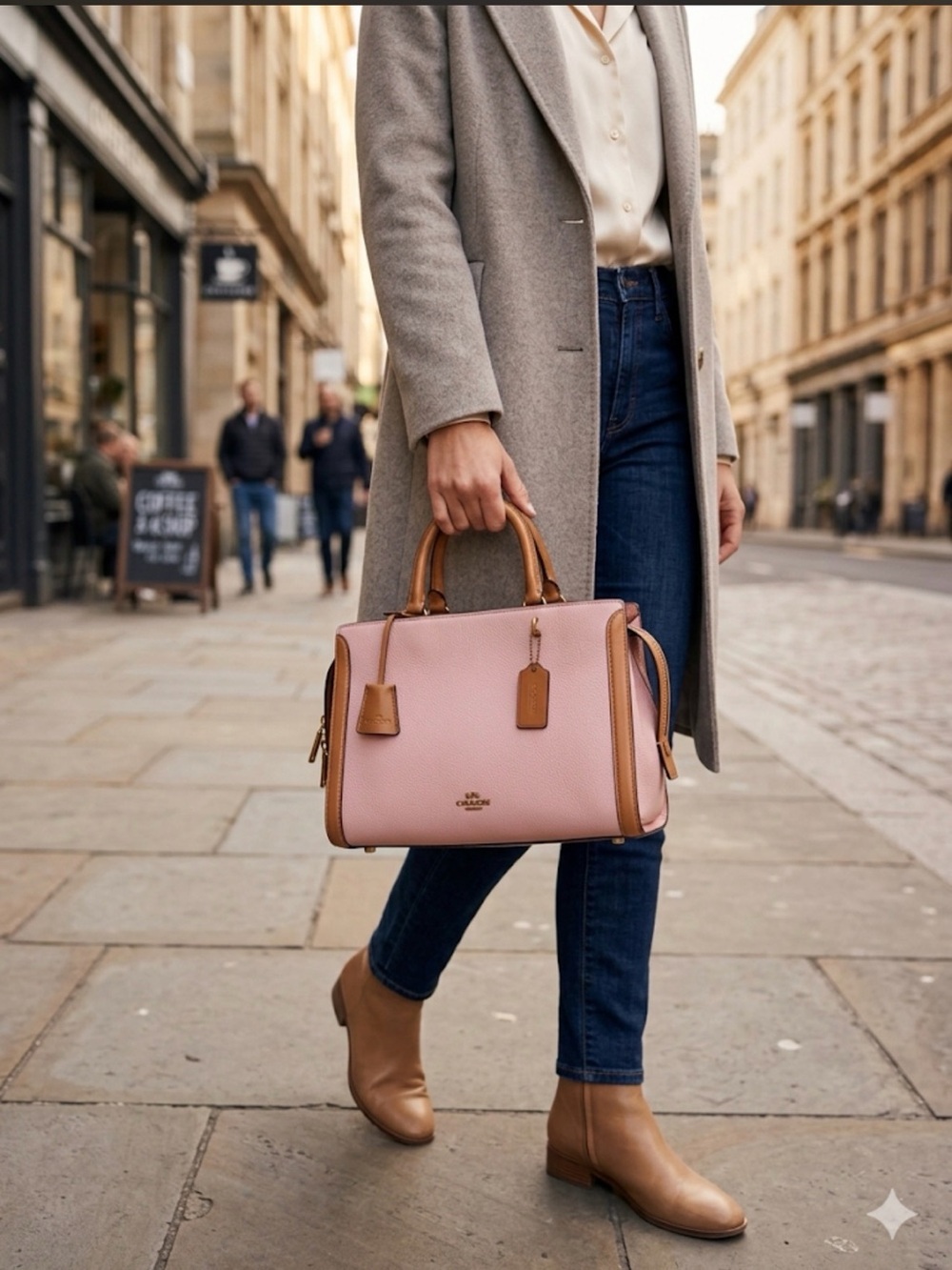 Coach Pink Leather Satchel with Tan Trim